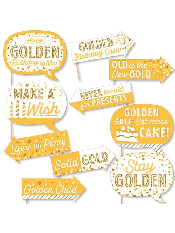 Funny Golden Birthday - Happy Birthday Party Photo Booth Props Kit - 10 Piece