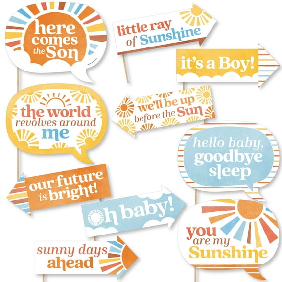 Big Dot of Happiness Funny Here Comes The Son Photo Booth Props Kit, Boy Boho Baby Shower Activity - 10 Piece