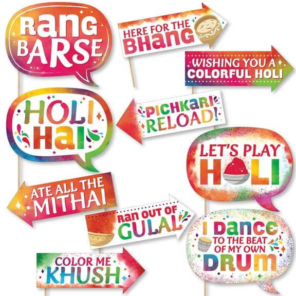 Big Dot of Happiness Funny Holi Hai - Festival of Colors Party Photo Booth Props Kit - 10 Piece