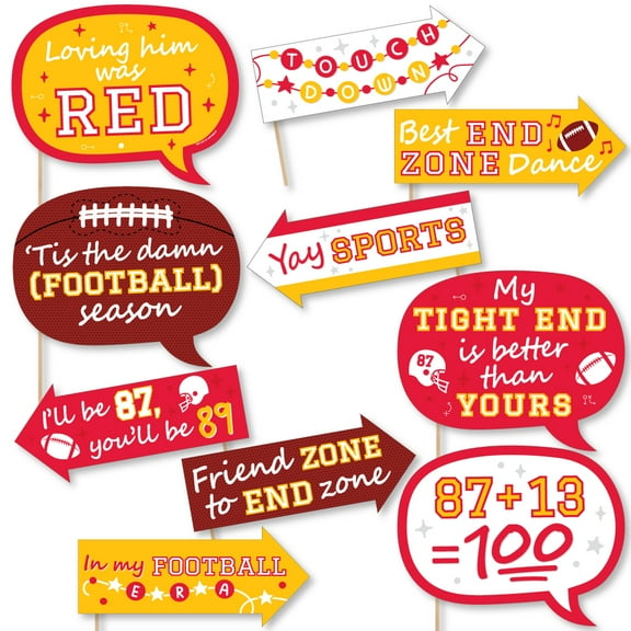 Big Dot of Happiness Funny In My Football Era - Red and Gold Sports Party Photo Booth Props Kit - 10 Piece