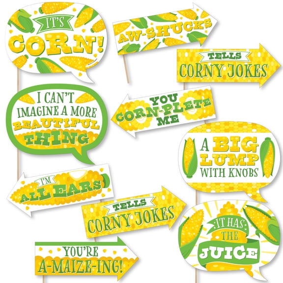 Big Dot of Happiness Funny It's Corn - Fall Harvest Party Photo Booth Props Kit - 10 Piece
