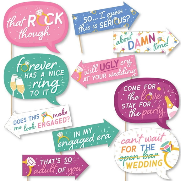 Big Dot of Happiness Funny Just Engaged - Colorful - Engagement Party Photo Booth Props Kit - 10 Piece