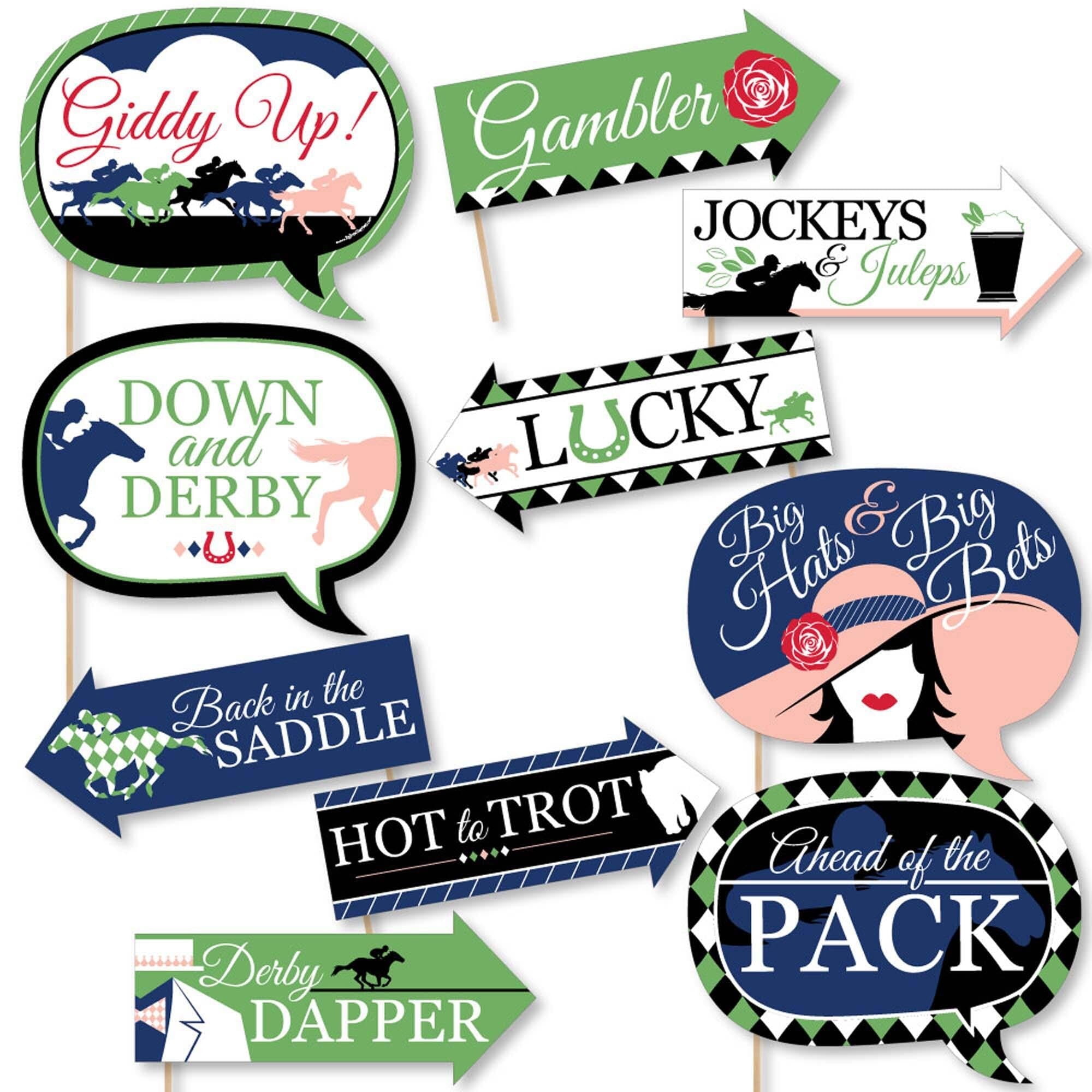Funny Kentucky Horse Derby Party Photo Booth Props Kit - 10 Piece
