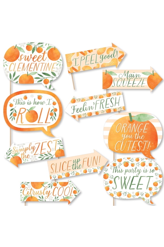 Funny Little Cutie Clementine - Orange Citrus Baby Shower or Birthday Party Photo Booth Props Kit - 10 Piece