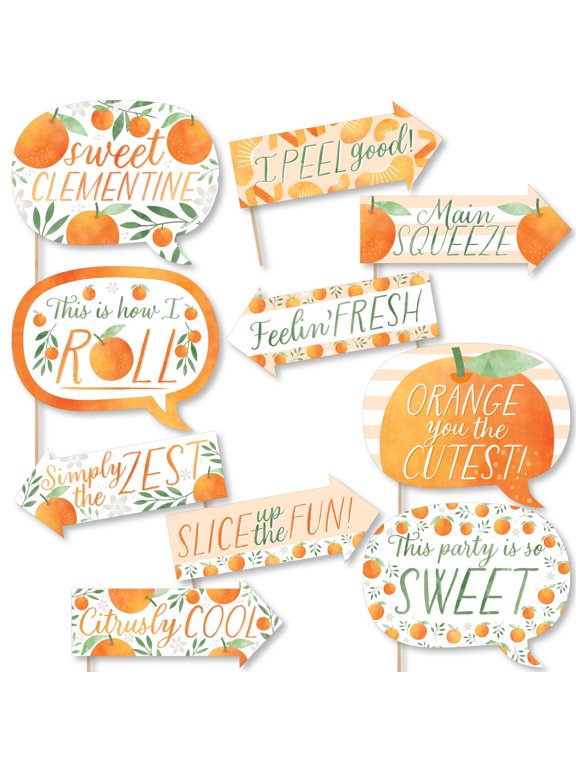 Funny Little Cutie Clementine - Orange Citrus Baby Shower or Birthday Party Photo Booth Props Kit - 10 Piece