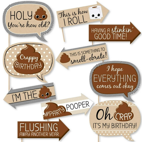 Big Dot of Happiness Funny Oh Crap, You're Old - Poop Birthday Party Photo Booth Props Kit - 10 Piece