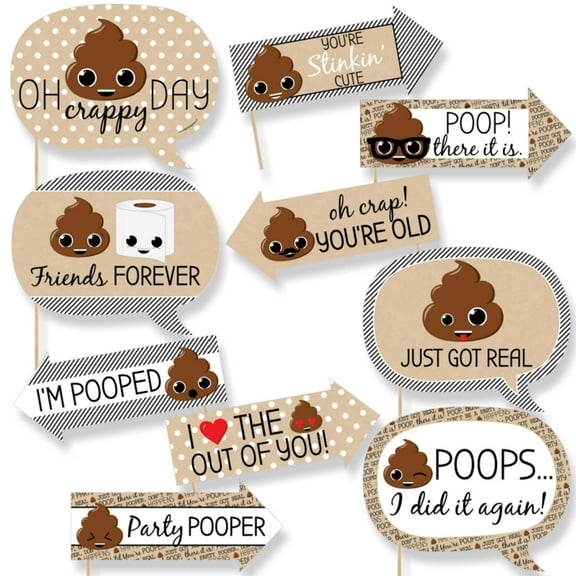 Big Dot of Happiness Funny Party 'Til You're Pooped - Poop Emoji Party Photo Booth Props Kit - 10 Piece