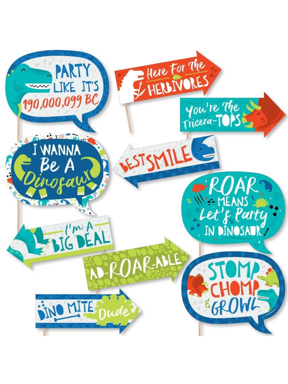 Funny Roar Dinosaur - Dino Mite T-Rex Baby Shower or Birthday Party Photo Booth Props Kit - 10 Piece