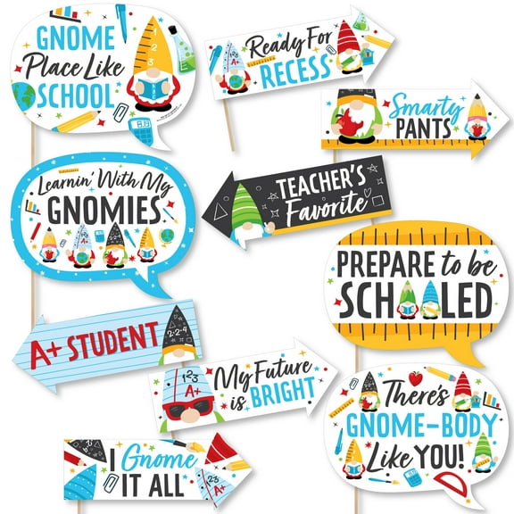 Big Dot of Happiness Funny School Gnomes - Teacher and Classroom Decorations Photo Booth Props Kit - 10 Piece