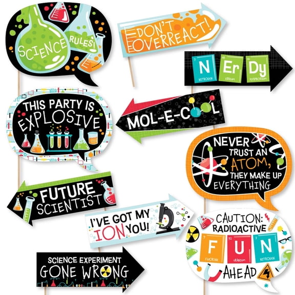Big Dot of Happiness Funny Scientist Lab - Baby Shower or Birthday Party Photo Booth Props Kit - 10 Piece