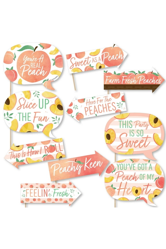 Funny Sweet as a Peach - Fruit Themed Baby Shower or Birthday Party Photo Booth Props Kit - 10 Piece