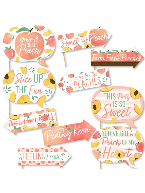 Funny Sweet as a Peach - Fruit Themed Baby Shower or Birthday Party Photo Booth Props Kit - 10 Piece
