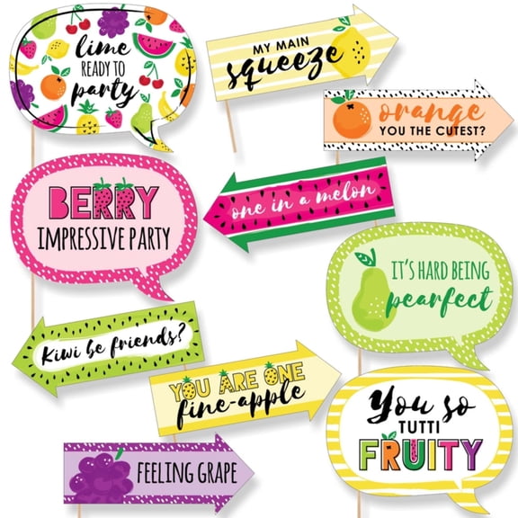 Big Dot of Happiness Funny Tutti Fruity - Frutti Summer Baby Shower or Birthday Party Photo Booth Props Kit - 10 Piece