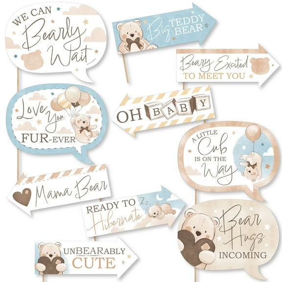 Big Dot of Happiness Funny We Can Bearly Wait - Teddy Bear Baby Shower Photo Booth Props Kit - 10 Piece