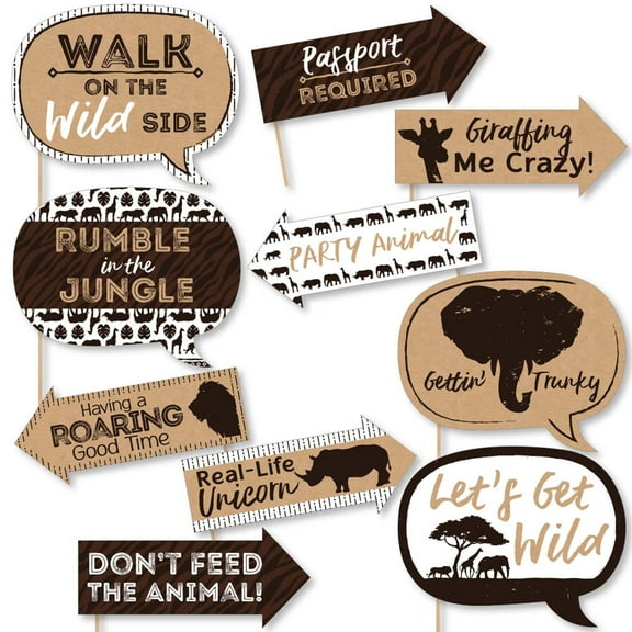 Big Dot of Happiness Funny Wild Safari - African Jungle Adventure Birthday Party or Baby Shower Photo Booth Props Kit - 10 Piece
