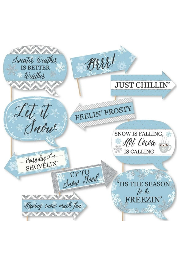Funny Winter Wonderland - Snowflake Holiday Party and Winter Wedding Photo Booth Props Kit - 10 Piece