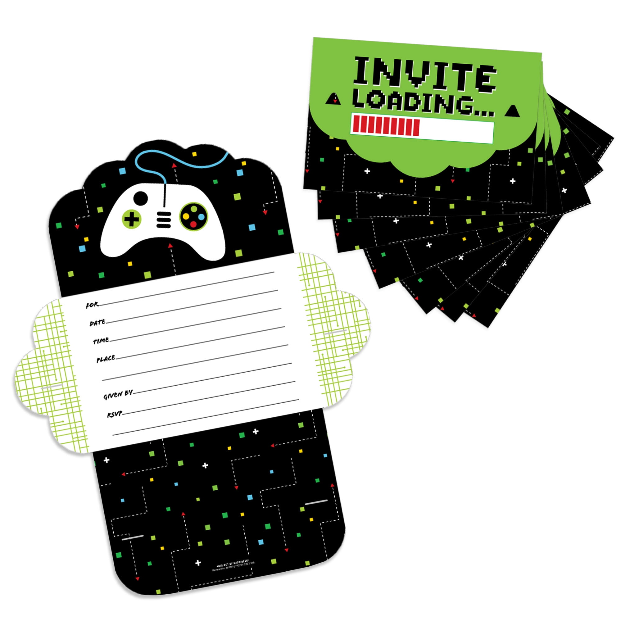 Big Dot of Happiness Game Zone - Fill-In Cards - Pixel Video Game Party or Birthday Party Fold and Send Invitations - Set of 8 - Walmart.com for Free Printable Foldable Birthday Invitations