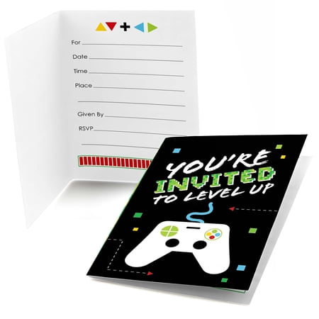 Big Dot of Happiness Video Game - Fill In Pixel Game Zone Party or Birthday Party Invitations (8 count)
