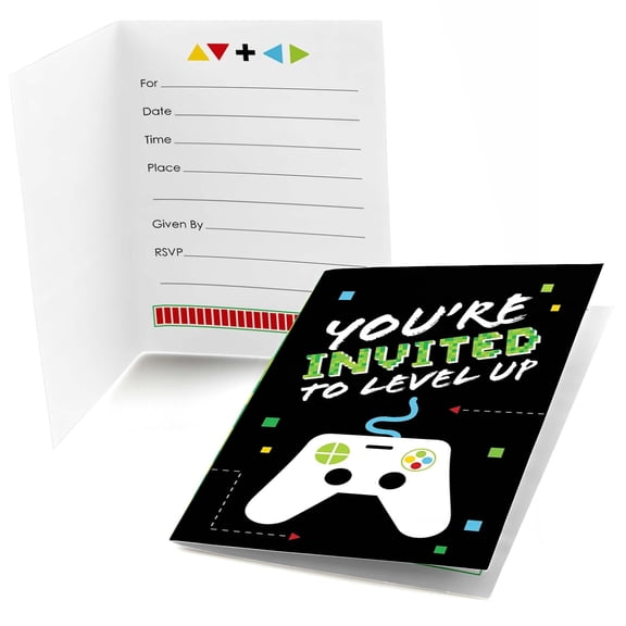 Big Dot of Happiness Video Game - Fill In Pixel Game Zone Party or Birthday Party Invitations (8 count)