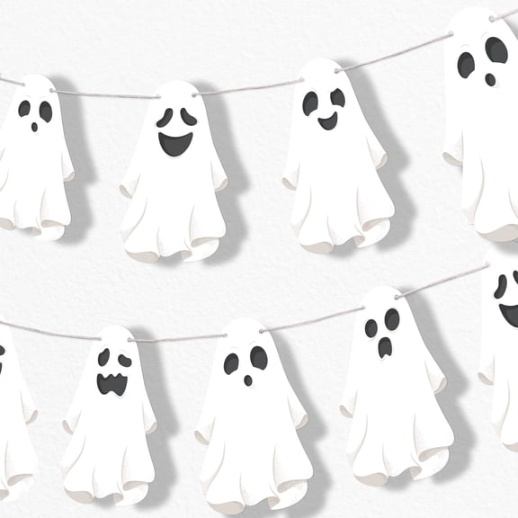 Big Dot of Happiness Ghost Garland Banner, Halloween Party Decorations Backdrop, 30 Feet of Cord, 15 Paper Ghost Shapes