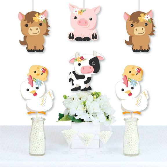 Big Dot of Happiness Girl Farm Animals - Decorations DIY Pink Barnyard Baby Shower or Birthday Party Essentials - Set of 20