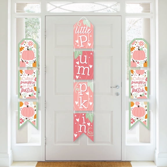 Big Dot of Happiness Girl Little Pumpkin - Vertical Paper Door Banners - Fall Birthday Party or Baby Shower Wall Decoration Kit - Indoor Door Decor