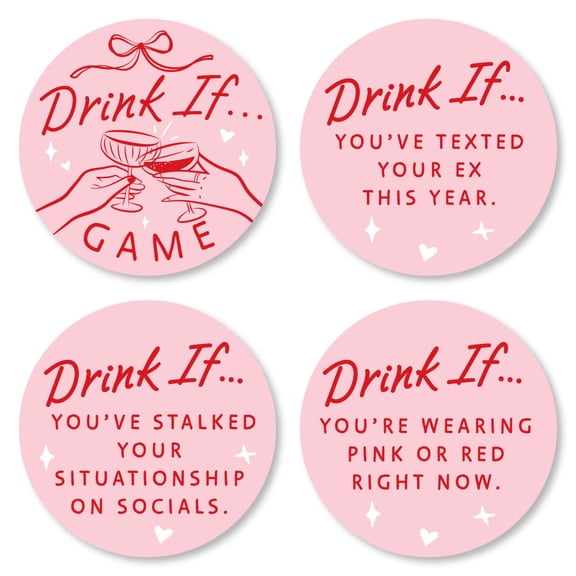 Big Dot of Happiness Girls Drink If Party Game, Pink and Red Drinks with the Girls Bachelorette or Birthday Party Game Cards Set of 24 Prompt Cards