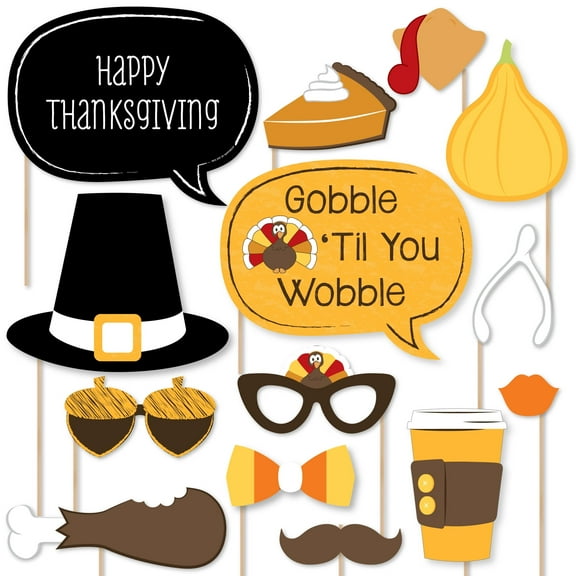 Big Dot of Happiness Give Thanks - Thanksgiving Party Photo Booth Props Kit - 20 Count
