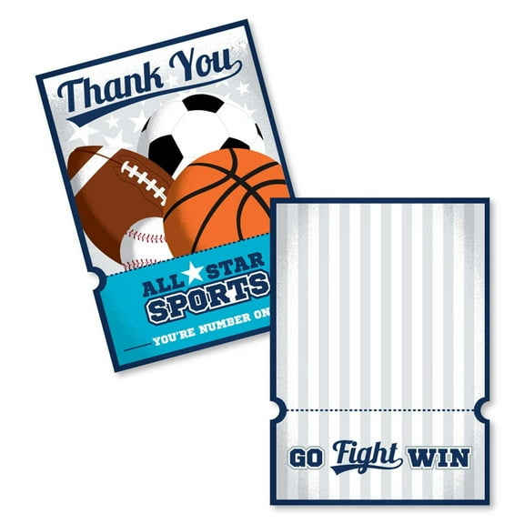 Big Dot of Happiness Go, Fight, Win - Sports - Shaped Thank You Cards - Baby Shower or Birthday Party Thank You Note Cards with Envelopes - Set of 12