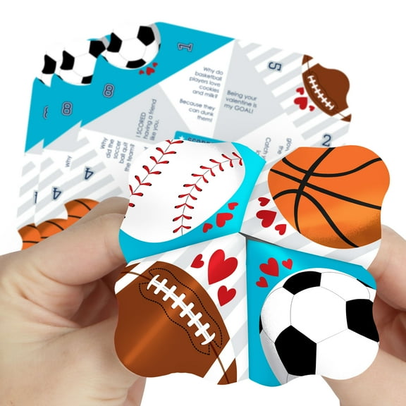 Big Dot of Happiness Go, Fight, Win - Sports - Valentines Day Party Cootie Catcher Game - Valentine Jokes for Kids Fortune Tellers - Set of 12