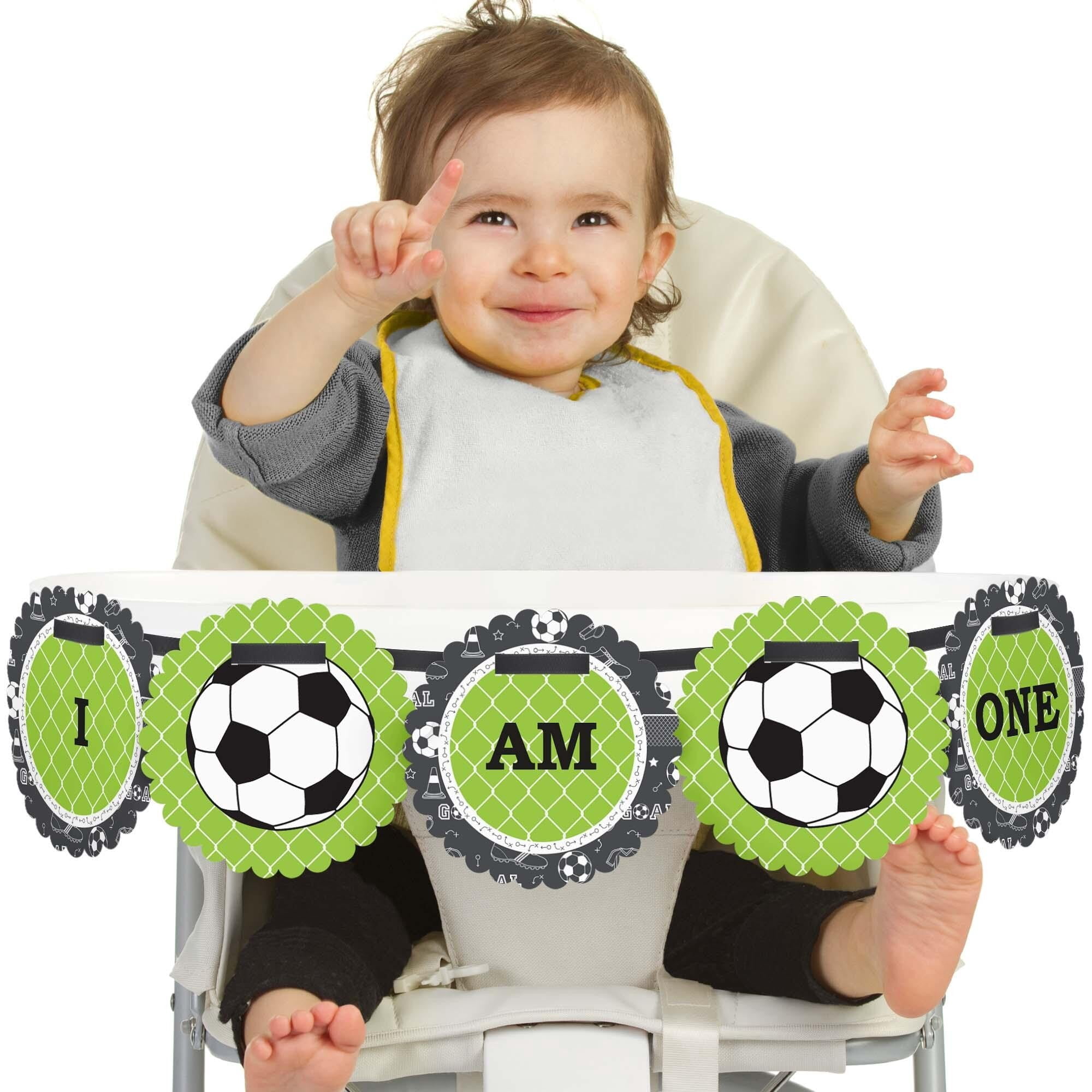Soccer 1st Birthday High Chair Banner - Sports Theme Banner For Boy's Cake Smash, Soccer Party Decorations
