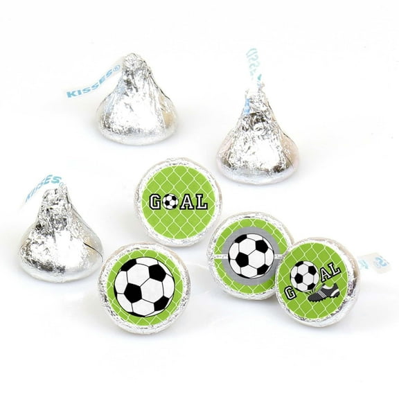 Big Dot of Happiness Goaaal - Soccer - Baby Shower or Birthday Party Round Candy Sticker Favors - Labels Fits Chocolate Candy (1 Sheet of 108)
