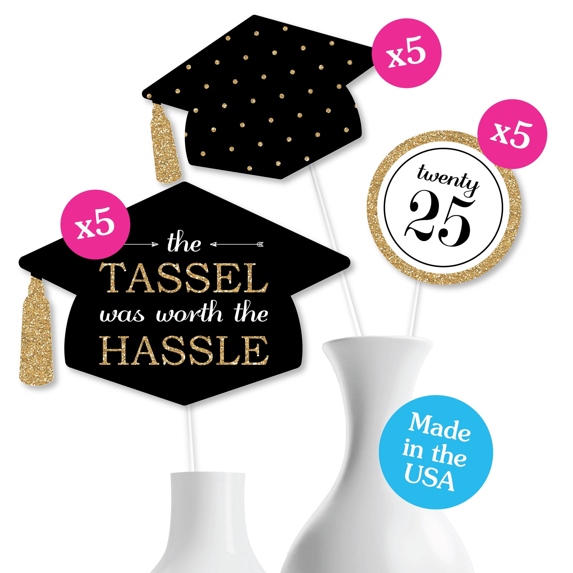 Big Dot of Happiness Gold 2025 Graduation Party Centerpiece Sticks - Table Toppers - Set of 15