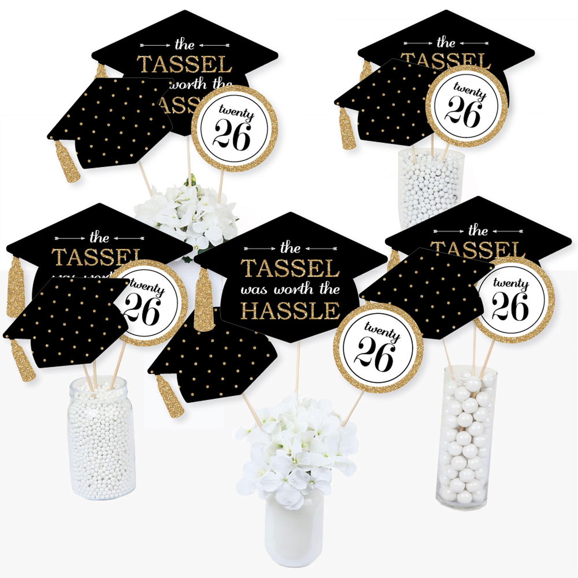 Big Dot of Happiness Gold 2026 Graduation Party Centerpiece Sticks - Table Toppers - Set of 15