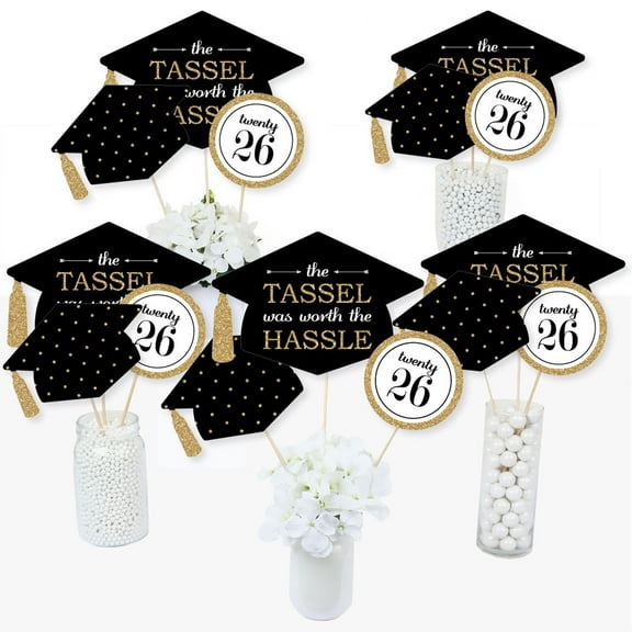 Big Dot of Happiness Gold 2026 Graduation Party Centerpiece Sticks - Table Toppers - Set of 15