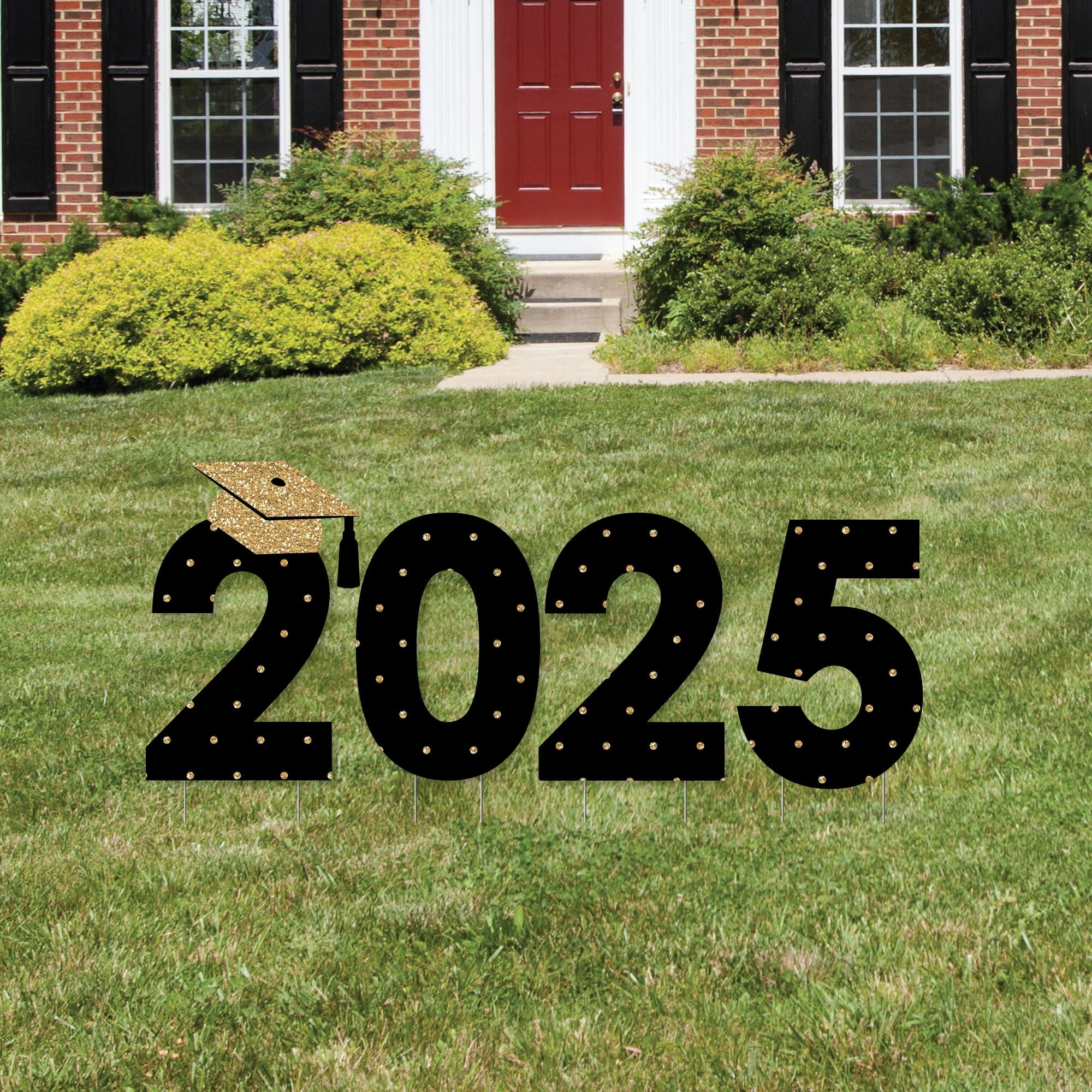 Big Dot of Happiness Gold 2025 Graduation Party Yard Signs - Outdoor Lawn Decorations - 2025