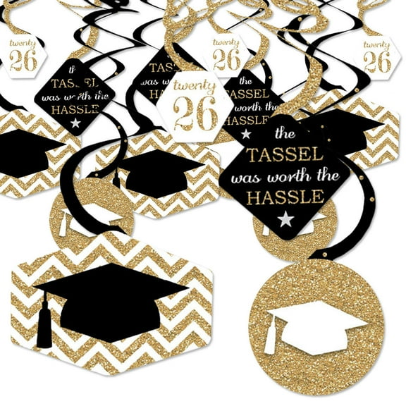 Big Dot of Happiness Gold Graduation Class of 2026 Decorations Hanging Swirls - Set of 40