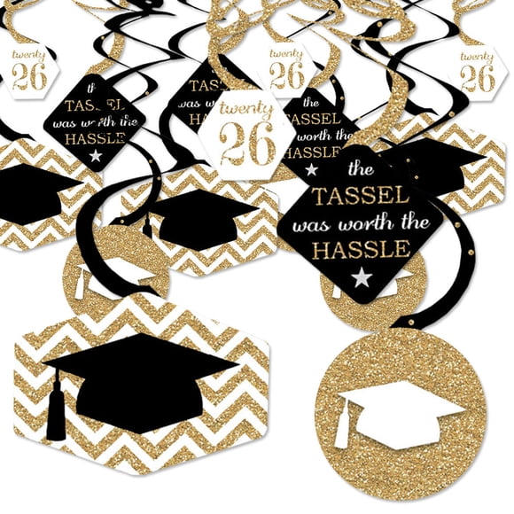 Big Dot of Happiness Gold Graduation Class of 2026 Decorations Hanging Swirls - Set of 40
