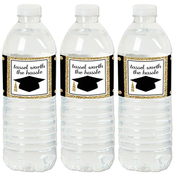 Big Dot of Happiness Gold Graduation Party Water Bottle Sticker Labels - Set of 20