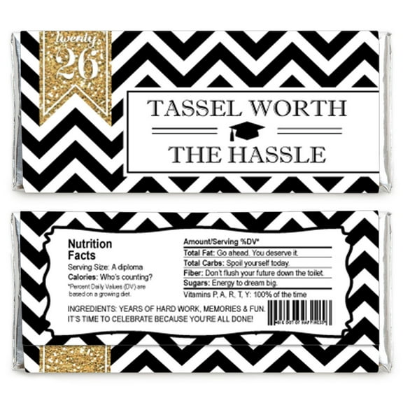 Big Dot of Happiness Gold Tassel Worth The Hassle - Candy Bar Wrappers 2026 Graduation Party Favors - Set of 24