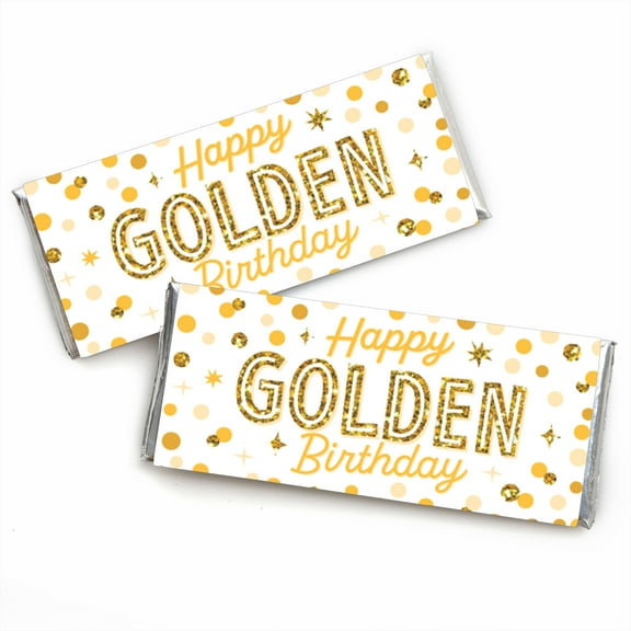 Big Dot of Happiness Golden Birthday - Candy Bar Wrapper Happy Birthday Party Favors - Set of 24
