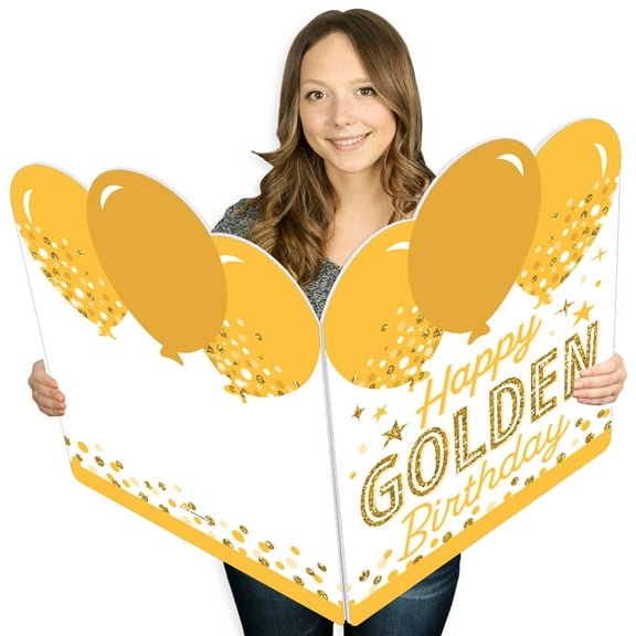 Big Dot of Happiness Golden Birthday - Happy Birthday Giant Greeting Card - Big Shaped Jumborific Card - 16.5 x 22 inches