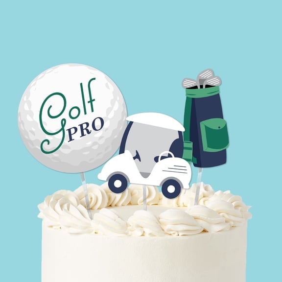 Big Dot of Happiness Golf Cake Topper Set, Par-Tee Time Party, Golf Cart-Themed Dessert Decorations for Birthday or Retirement Party  3 Count