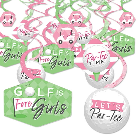 Big Dot of Happiness Golf Girl - Pink Birthday Party or Baby Shower Hanging Decor - Party Decoration Swirls - Set of 40