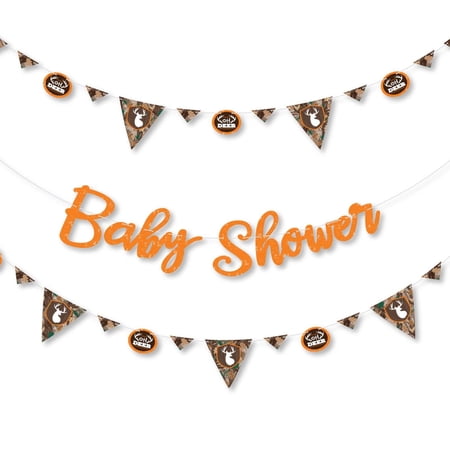 Big Dot of Happiness Gone Hunting - Deer Hunting Camo Baby Shower Letter Banner Decoration - 36 Banner Cutouts and Baby Shower Banner Letters