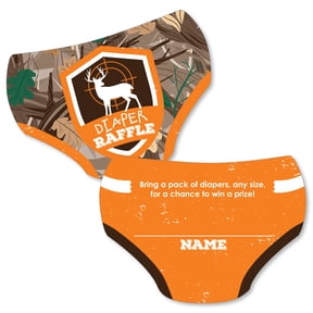 Big Dot of Happiness Gone Hunting - Diaper Shaped Raffle Ticket Inserts - Baby Shower Activities - Deer Hunting Camo Diaper Raffle Game - Set of 24