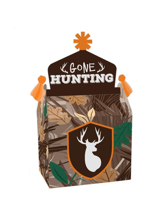 Gone Hunting - Treat Box Party Favors - Deer Hunting Camo Baby Shower or Birthday Party Goodie Gable Boxes - Set of 12