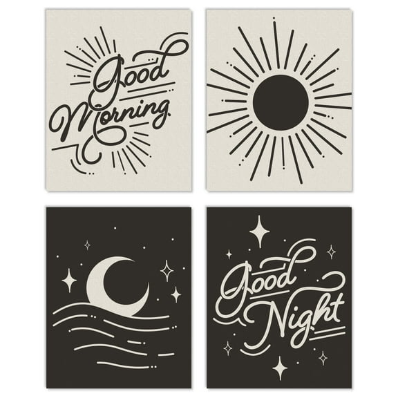 Big Dot of Happiness Good Morning Good Night - Unframed Bedroom Linen Paper Wall Art - Set of 4 - Artisms - 8 x 10 inches