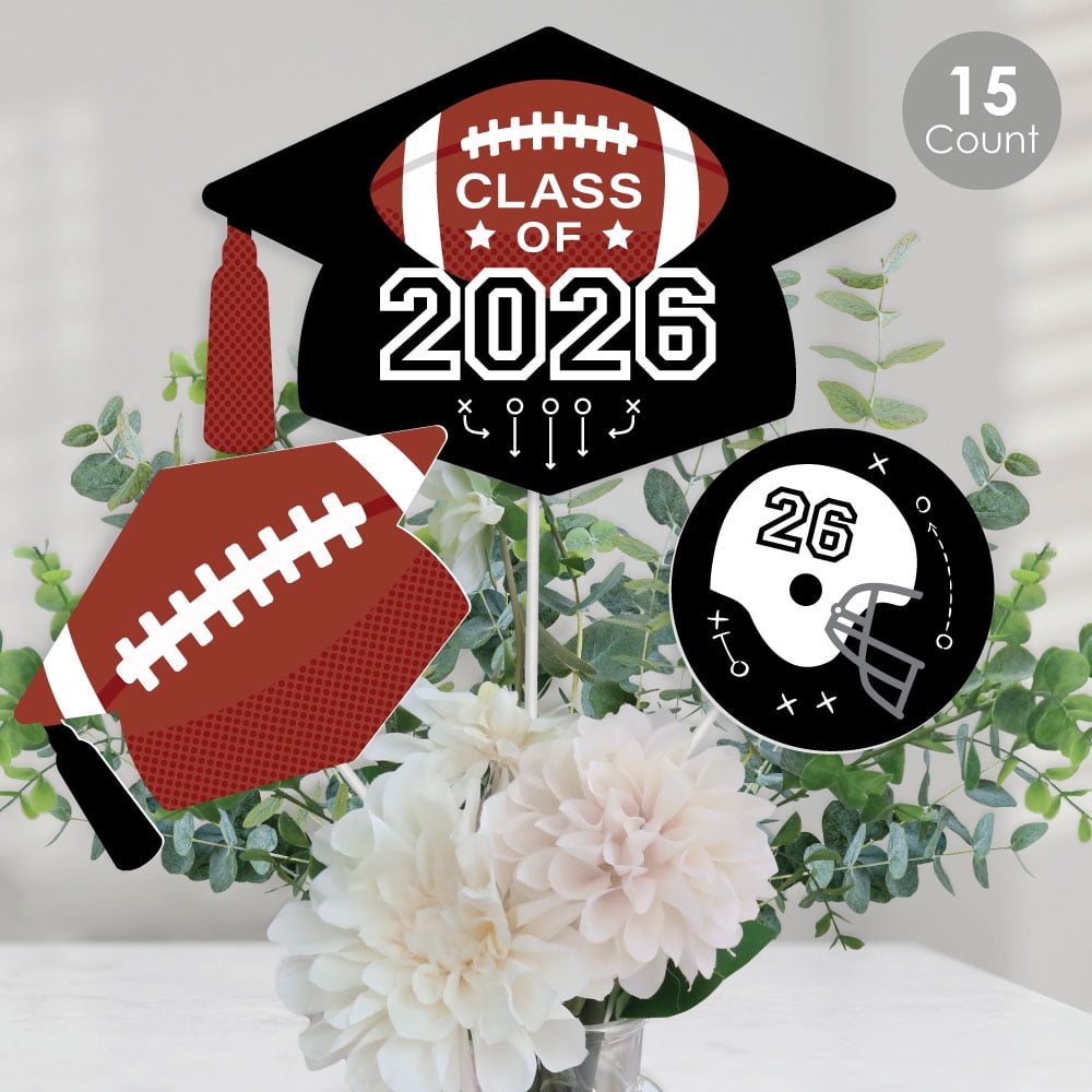 Big Dot of Happiness Grad Football - 2026 Graduation Party Centerpiece Sticks - Table Toppers - Set of 15