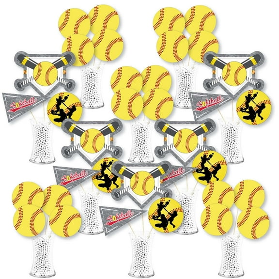 Big Dot of Happiness Grand Slam - Fastpitch Softball - Birthday Party or Baby Shower Centerpiece Sticks - Showstopper Table Toppers - 35 Pieces
